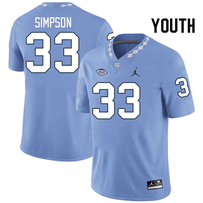 Youth #33 Curtis Simpson North Carolina Tar Heels College Football Jerseys Stitched-Carolina Blue
